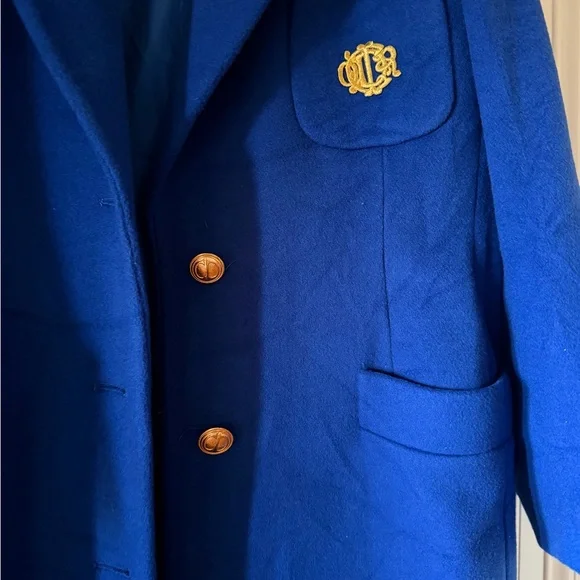 💎 VINTAGE Christian Dior Boutique Royal Blue Wool Long Coat- Size 14 - Picture 4 of 16